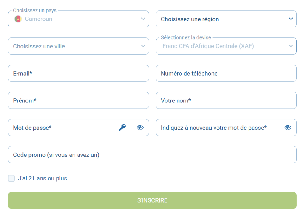 Inscription 1xBet Cameroun par adresse e-mail